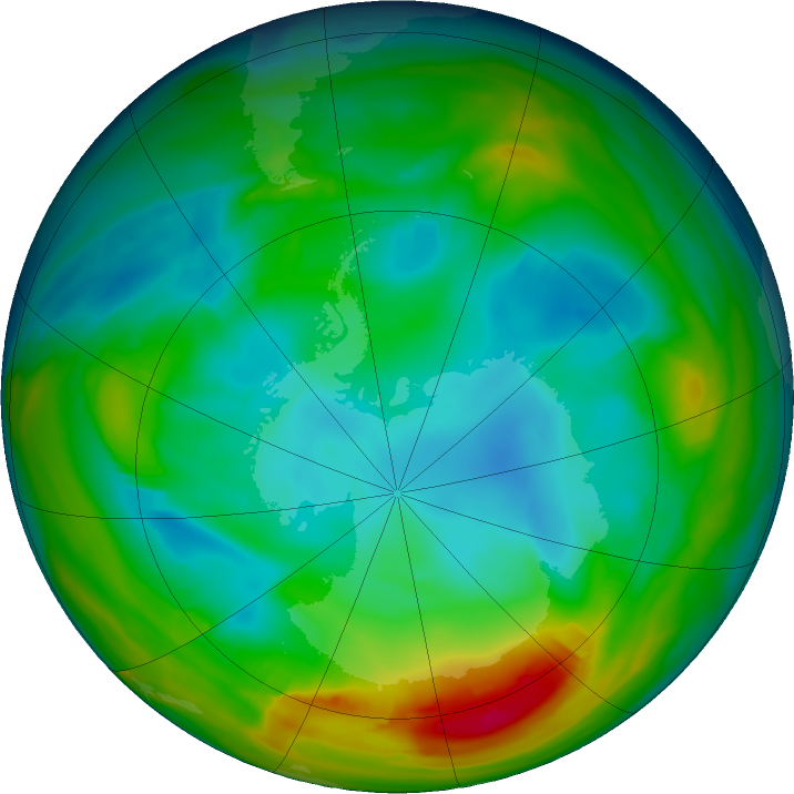 Antarctic ozone map for 20 July 2024